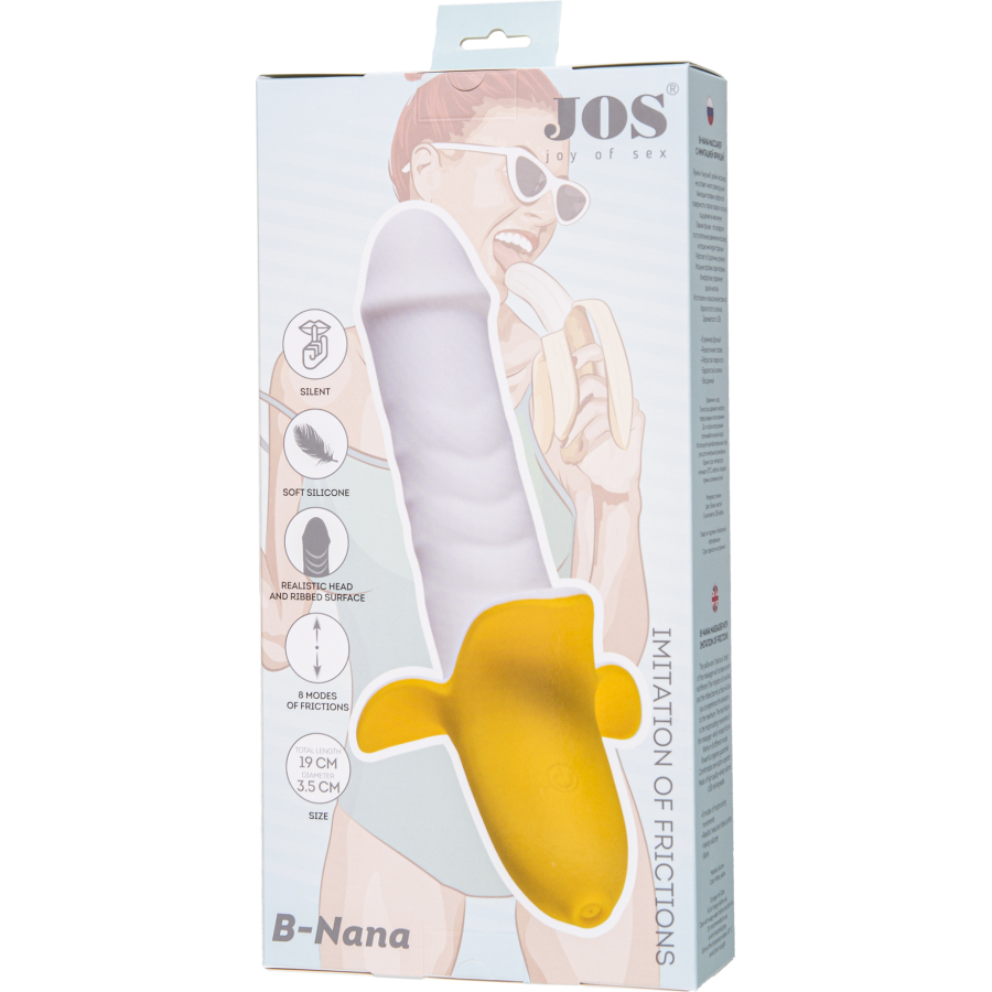 B-nana vibratör, 19 cm b-nana, sürtünmeyi taklit eden bir vibratör. Vibratörün parlak ve "lezzetli" tasarımı kimseyi kayıtsız bırakmayacak! Başı yivli yüzeyinin taklit edilmesi, duyumları maksimumda deneyimlemenize izin verecektir. Ana özellik, sürtünmeyi taklit eden vibratörü karşılıklı hareketleridir. B-nana 8 farklı modda çalışır. Güçlü orgazmlar garantilidir....