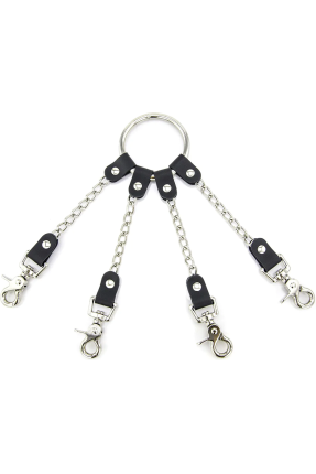 Hog Tie Kelepçe Ara Bağlantısı – 4 mm Zincirli, Deri Aksamlı, Şık ve Fonksiyonel Tasarım
