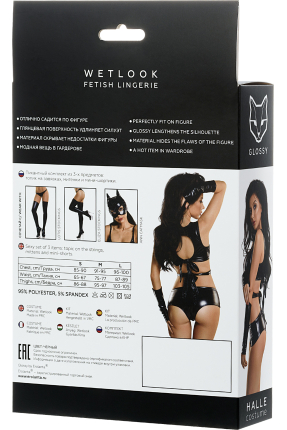 Glossy HALLE Deri Büstyer, Mini şort ve Eldiven Seti