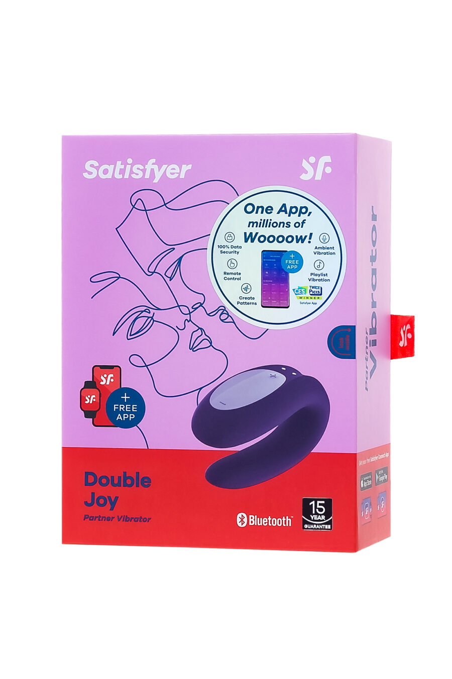 Satisfyer Double Joy Connect App Violet Çiftler İçin Vibratör, silikon, mor, 18 cm