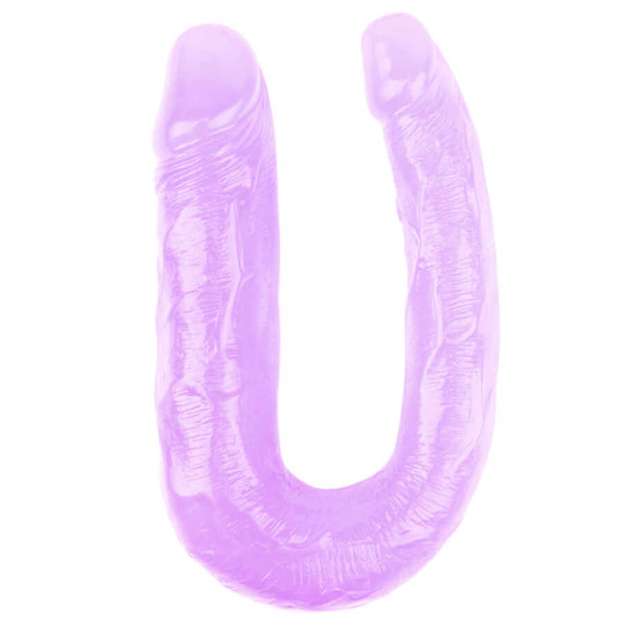 Hi-Rubber Şeffaf Jel Çift Taraflı Eğik Dildo – 17cm Mor