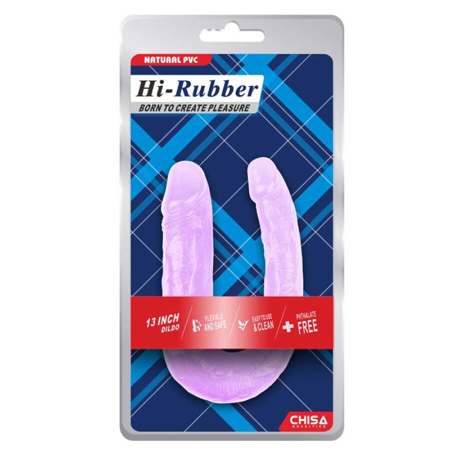 Hi-Rubber Şeffaf Jel Çift Taraflı Eğik Dildo – 17cm Mor