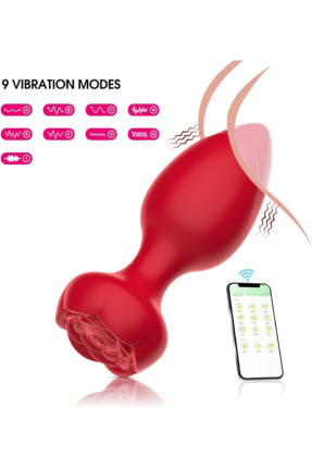 Telefon Kontrollü Full Covered Rubber Rose Anal Plug – Kırmızı