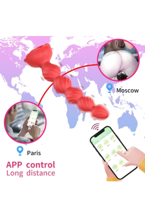 Telefon Kontrollü Haley Rose Pulled Beads Anal Plug – Kırmızı